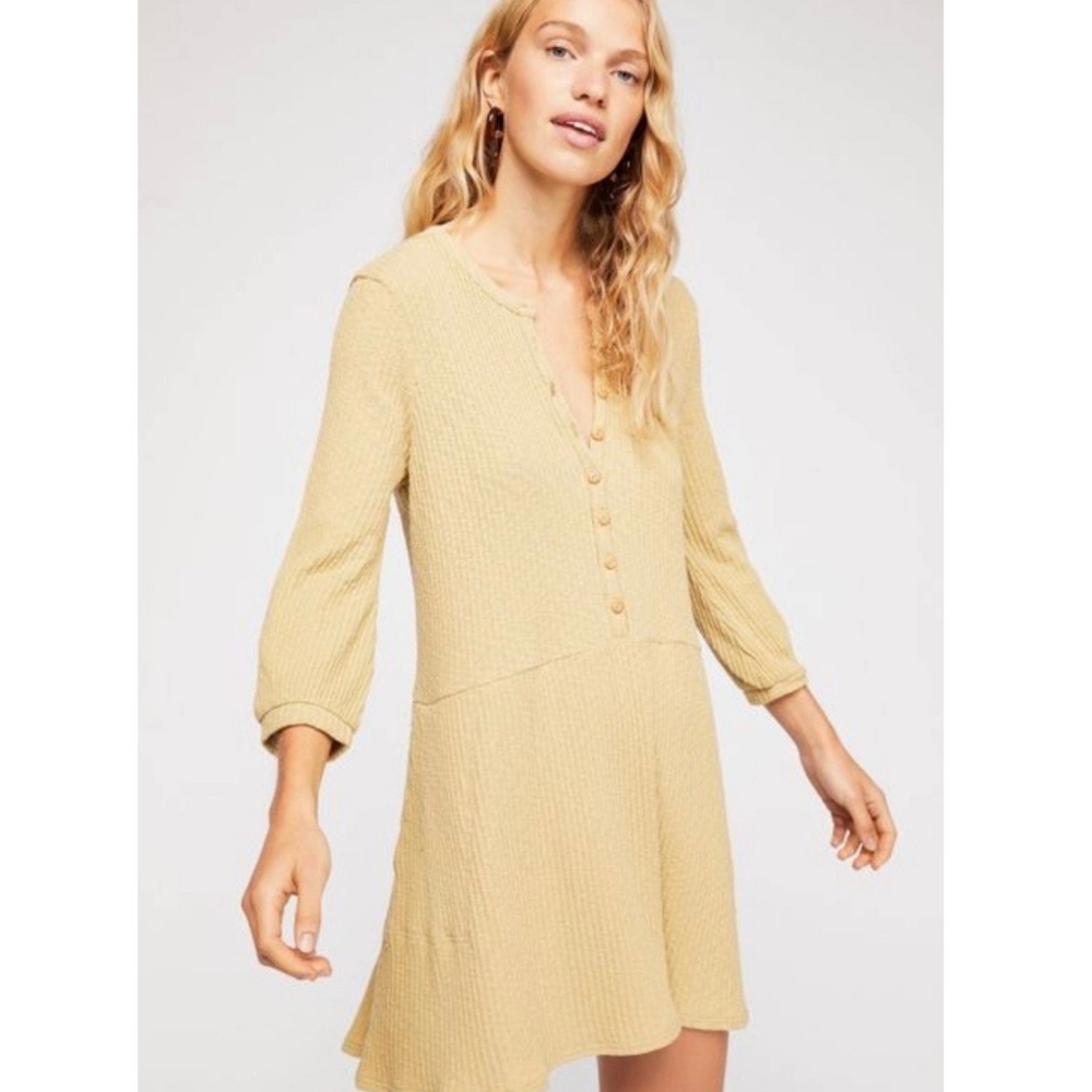 Free People Beach Blossom Button Henley‎ T-Shirt Dress Mint Green